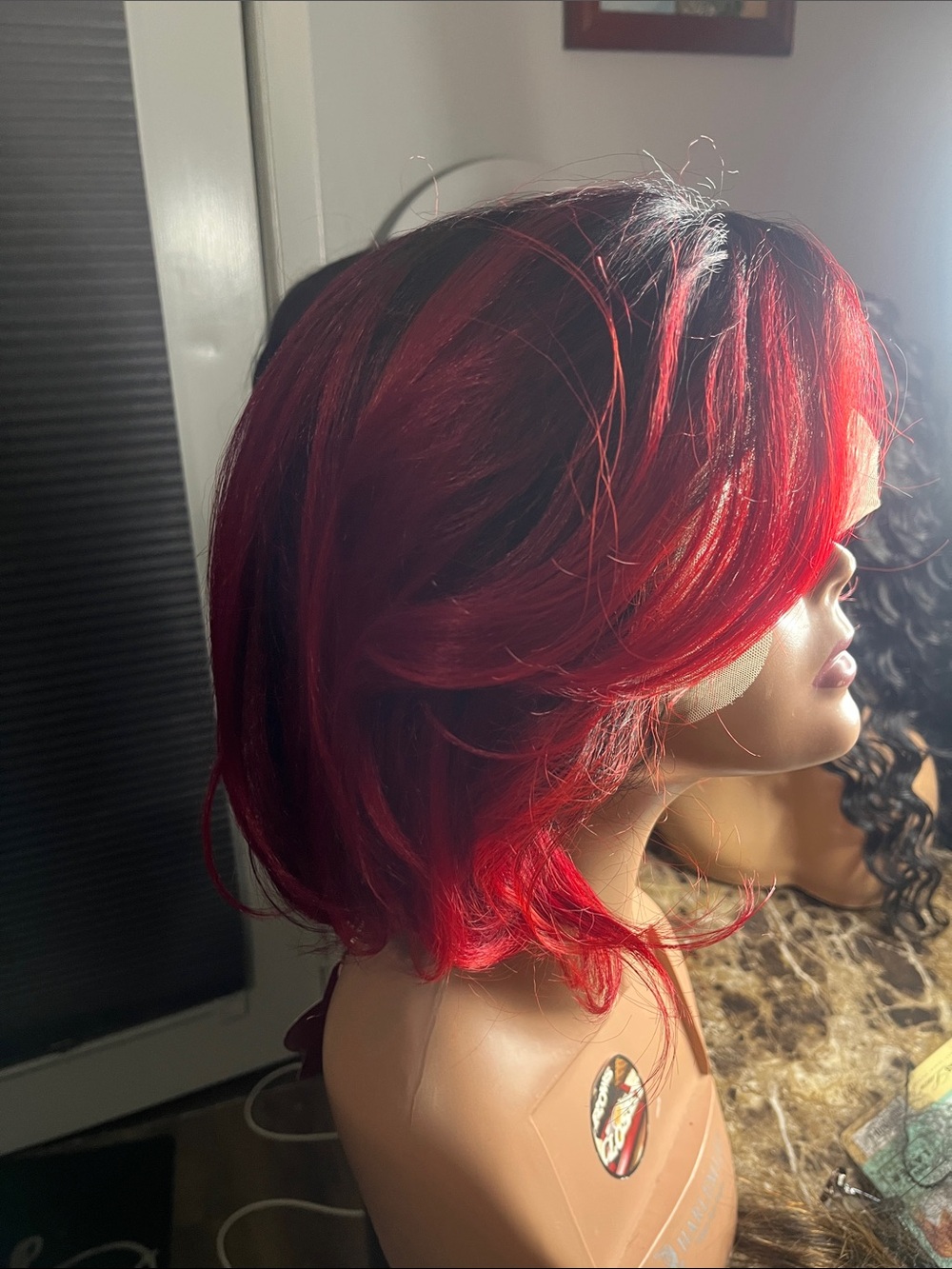 Lace Front Short Bob Wig -  Black to Red Ombre